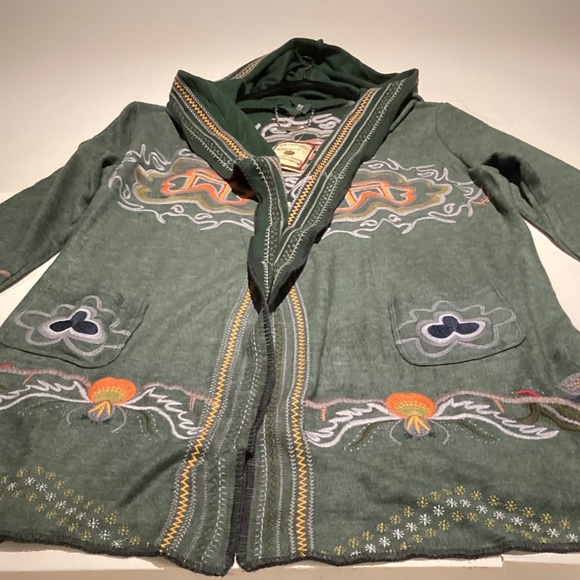 Ladies Open, shawl Collar, Embroidered, Hooded Cardigan - Picture 5 of 10